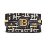 Balmain B-Buzz 23 jacquard och läder Clutch väska Black, Dam