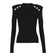 Balmain Stickad tröja med knappdetaljer Black, Dam