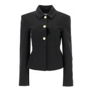 Ganni Slim Silhouette Technical Twill Blazer Black, Dam