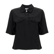 Ganni Twillblus med juvelknapp Black, Dam