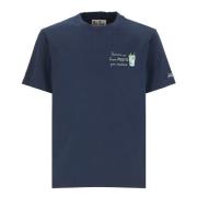 Saint Barth Blå Bomull T-shirt med Crew Neckline Blue, Herr