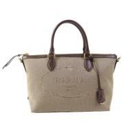 Prada Vintage Pre-owned Canvas handvskor Beige, Dam