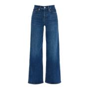 Frame Högmidjade vida ben cropped jeans Blue, Dam