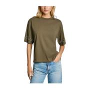 Pepe Jeans Grön melerad T-shirt med strass Green, Dam