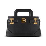 Balmain Liten B-Buzz Top Handle väska i kalvskinn Black, Dam