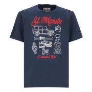 Saint Barth Blå Bomull T-shirt med St.Moritz Print Blue, Herr