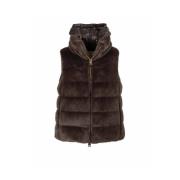 Herno Ärmelös Puffer Väst i Faux Fur Brown, Dam