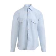 Kiton Celeste Linen Shirt Blue, Herr