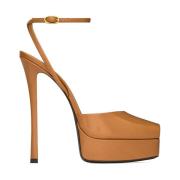 Saint Laurent La Scandale Platform Sandaler Brown, Dam