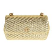 Tory Burch Metallic Moto Quilt Mini Flap Väska Yellow, Dam