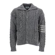 Thom Browne Mohair Kabelstickad Kofta Gray, Herr