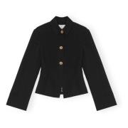 Ganni Svart Twill Suiting Blazer med Guld Knappar Black, Dam