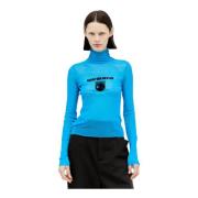 Jean Paul Gaultier Blå Earth Mesh Top Logo Broderi Blue, Dam