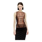 Jean Paul Gaultier Mesh Tanktop med Logotyptryck Brown, Dam