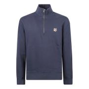 Maison Kitsuné Fox Head Patch Half Zip Sweater Blue, Herr