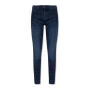 Emporio Armani Skinny Fit Denim Jeans med Läderlogotyp Blue, Dam