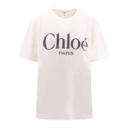 Chloé Maxi Logo Print Bomull T-shirt White, Dam