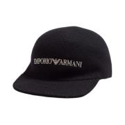 Emporio Armani Svart Ull Herrkeps med Vit Logotyp Text Black, Herr