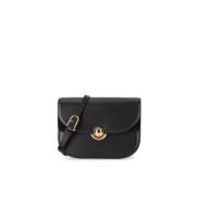 Furla Svart rund crossbody-väska med sfäriskt spänne Black, Dam