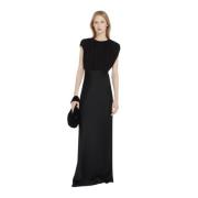 Max Mara Svart Satäng Lång Klänning Elegant Black, Dam