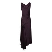 Victoria Beckham Elegant Draperad Midi Klänning Purple, Dam