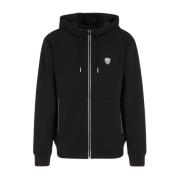 Emporio Armani EA7 Svart Zip Hoodie med Logo Patch Black, Herr