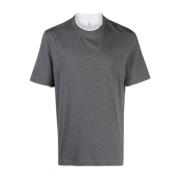 Brunello Cucinelli Grå Bomull T-shirt med Vit Kant Gray, Herr