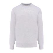 Brunello Cucinelli Kashmir Siden Linne Crew-neck Sweater Blue, Herr