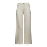 Brunello Cucinelli Beige Bomull Twill Wide Leg Byxor Beige, Dam