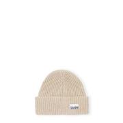 Ganni Räfflad Beanie Mössa Beige, Dam