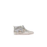 Golden Goose Silver Glitter Skate Sneakers Mid Star Gray, Dam