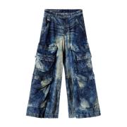 Diesel Denim Cargo Byxor Unisex Indigo Blå Blue, Dam