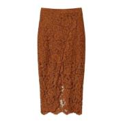 Twinset Brun Spets Midi Kjol Brown, Dam