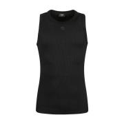 Fendi Räfflad Logotyp Ärmlös T-shirt Black, Herr