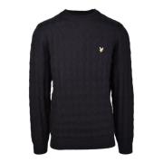 Lyle & Scott Bomull Ull Blandning Stickad Tröja Black, Herr