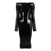 Alexandre Vauthier Svart Paljett Bardot Midi Klänning Black, Dam