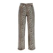 Ganni Leopardmönstrade Wide Leg Jeans Brown, Dam