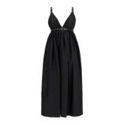 Ganni Nylon Midi Klänning med Justerbara Band Black, Dam