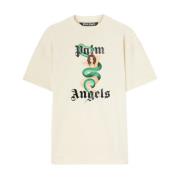 Palm Angels Grafiskt Tryck Crew Neck T-shirts Beige, Herr