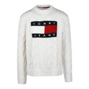 Tommy Jeans Avslappnad Stickad Tröja White, Herr