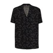 Balmain Logo Print Button-Up Skjorta Black, Herr