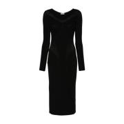 Patrizia Pepe Svart Slim Fit Perforerad Båtringad Klänning Black, Dam