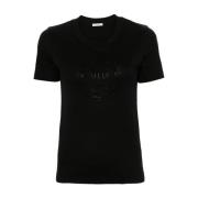 Moncler Svart Bomull Logo Print T-shirt Black, Dam