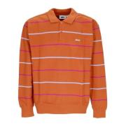 Obey Randig Fleece Polo Sweatshirt Brown, Herr