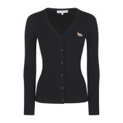 Maison Kitsuné Svart Baby Fox Patch Cardigan Tröja Black, Dam