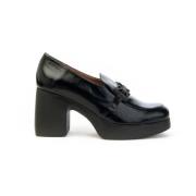 Wonders Klassisk läderloafer med medium klack Black, Dam