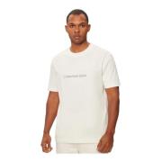 Calvin Klein Logo Bomull T-shirt - Beige Rund Hals Kort Ärm White, Her...