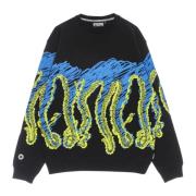 Octopus Svart Lättvikts Crewneck Sweatshirt med Octopus Logo Multicolo...