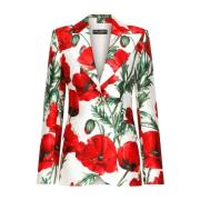 Dolce & Gabbana Vit vallmo-tryckt dubbelknäppt blazer White, Dam