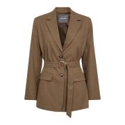 MOS Mosh Elegant Blazer med V-ringning och Bälte Beige, Dam